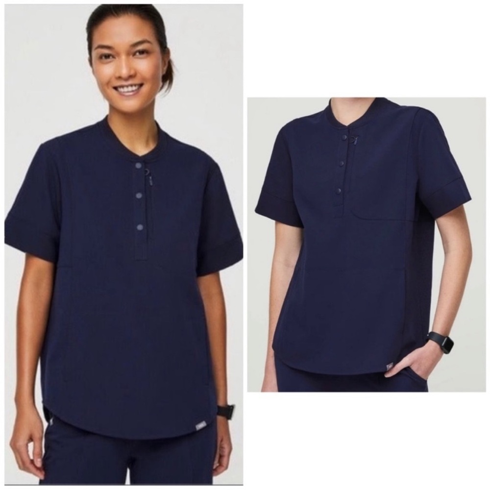 Navy Short-Sleeve Henley Medical Top